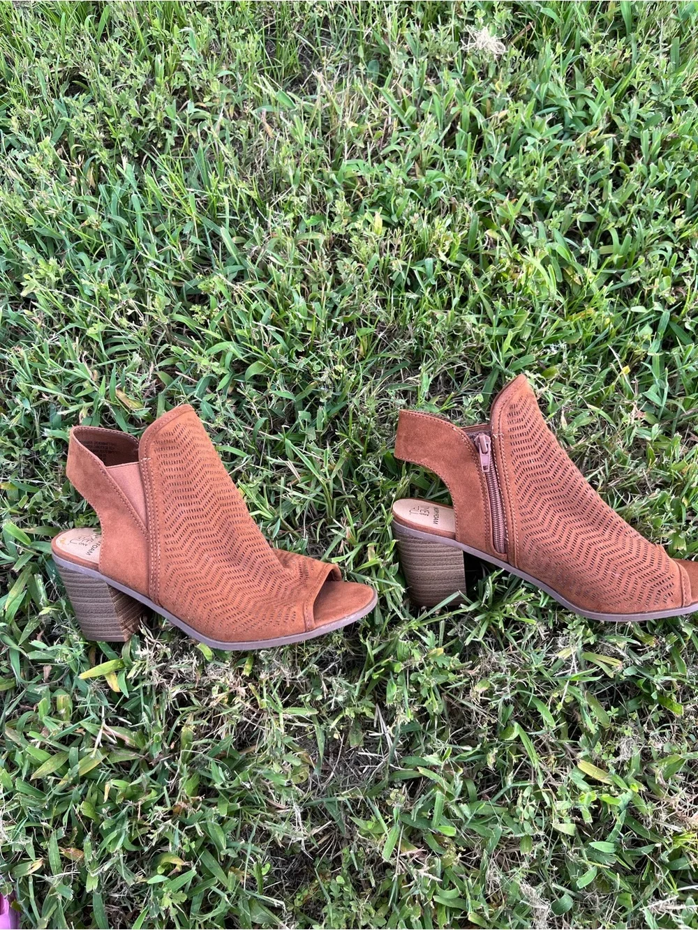 Time and Tru Brown Peep-Toe Ankle Booties
